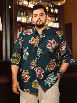 Instafab Plus - Men's Teal Green Floral Imprint Shirt