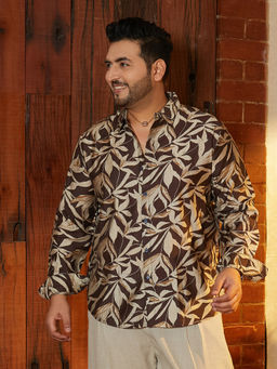 Instafab Plus - Men's Chocolate Brown Floral Noir Shirt