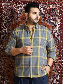 Instafab Plus - Men's Moon Grey Bi-Check Regular Shirt