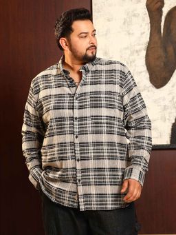 Instafab Plus - Men's Obsidian Black Static-Check Regular Shirt