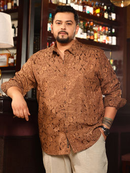 Instafab Plus - Men's Chocolate Brown Electric-Roses Shirt
