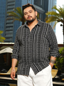 Instafab Plus - Men's Onyx Black Folk-Weave Shirt