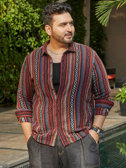 Instafab Plus - Multi-Colour Men's Scarlet Folk-Weave Shirt