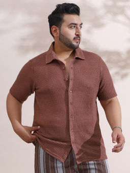 Instafab Plus - Men's Chocolate Brown Solid-Knit Relaxed Shirt