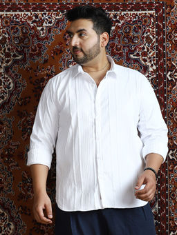 Instafab Plus - Men's Chalk White Unbalanced-Ridge Relaxed Shirt