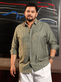 Instafab Plus - Men's Sage Green Wicker-Tactile Shirt