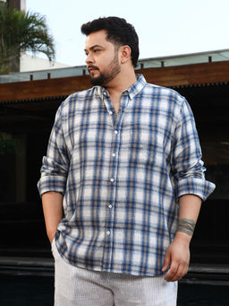 Instafab Plus - Men's Denim Blue Gradient-Check Regular Shirt