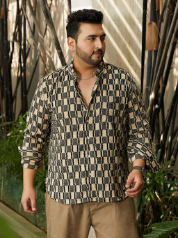 Instafab Plus - Men's Charcoal Black Block-Edge Shirt