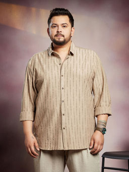 Instafab Plus - Men's Sand Beige Tassel-Weave Shirt