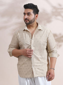 Instafab Plus - Men's Sand Beige Polka-Tactile Shirt
