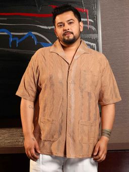 Instafab Plus - Men's Sand Beige Swirl Open-Knit Shirt