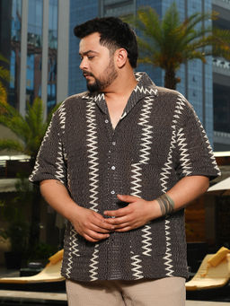 Instafab Plus - Men's Chocolate Brown Ziggy-Weave Relaxed Shirt