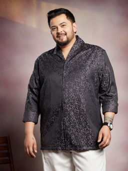 Instafab Plus - Men's Midnight Black Splatter-Imprint Shirt