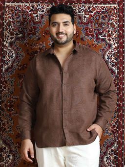 Instafab Plus - Men's Chocolate Brown Overlap-Weave Shirt