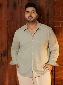 Instafab Plus - Men's Ecru Beige Rope-Striped Tactile Shirt