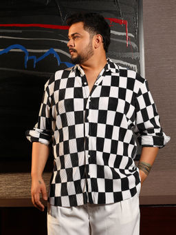 Instafab Plus - Men's Obsidian Black Pleated-Checker Shirt