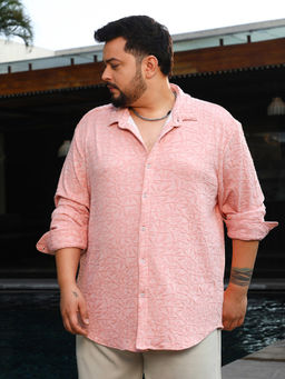 Instafab Plus - Men's Rouge Pink Bloom-Textured Shirt