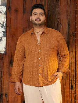 Instafab Plus - Men's Copper Brown Bloom-Textured Shirt