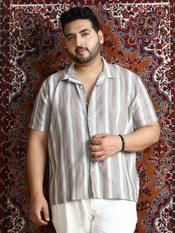 Instafab Plus - Men's Coin Grey Tactile Candy-Stripe Cuban Shirt