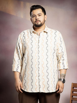 Instafab Plus - Men's Ecru Beige Zigzag-Weave Shirt