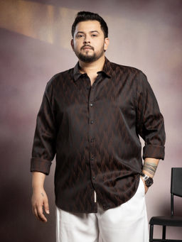 Instafab Plus - Men's Chocolate Brown Contour -Weave Shirt