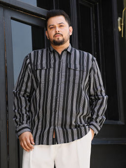 Instafab Plus - Men's Onyx Black Utility Striped Shirt