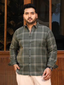Instafab Plus - Men's Olive Green Maxi Tartan Plaid Shirt