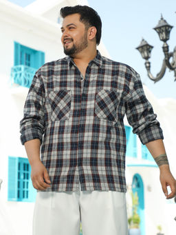 Instafab Plus - Men's Navy Blue Tartan Plaid Shirt