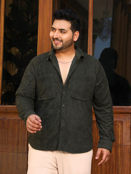 Instafab Plus - Men's Seaweed Green Axis Line Utility-Relaxed Shirt