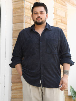 Instafab Plus - Men's Navy Blue Axis Line Utility-Relaxed Shirt