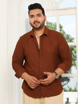 Instafab Plus - Men's Chocolate Brown Grid Veil-Tactile Shirt