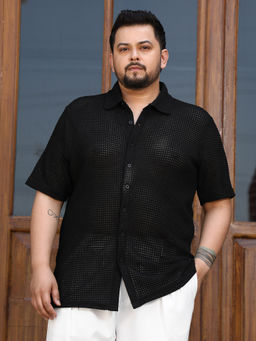 Instafab Plus - Men's Onyx Black Solid-Knit Oversized Shirt