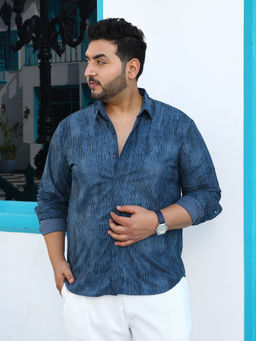 Instafab Plus - Men's Blue Ribbed-Corduroy Shirt