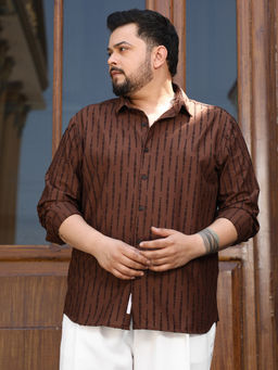 Instafab Plus - Men's Chocolate Brown Tassel-Weave Shirt