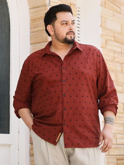 Instafab Plus - Men's Brick Red Polka-Tactile Shirt
