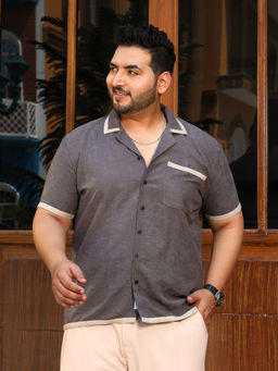 Instafab Plus - Men's Moon Grey Contrast-Cuban Shirt