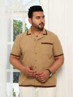 Instafab Plus - Men's Tan Brown Contrast-Cuban Shirt