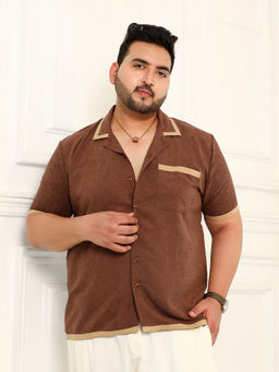 Instafab Plus - Men's Chocolate Brown Contrast-Cuban Shirt