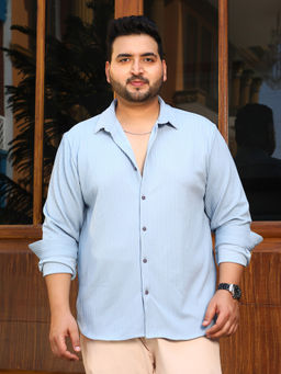 Instafab Plus - Men's Baby Blue Rope-Striped Tactile Shirt