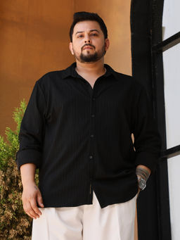 Instafab Plus - Men's Onyx Black Rope-Striped Tactile Shirt