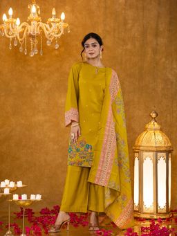 Yufta - Green Pakistani Style Kurta Dupatta (Set of 3)