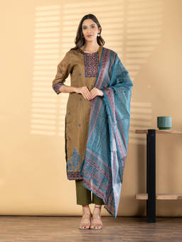 Readiprint - Green Printed Round Neck Regular Kurta Pant with Dupatta
