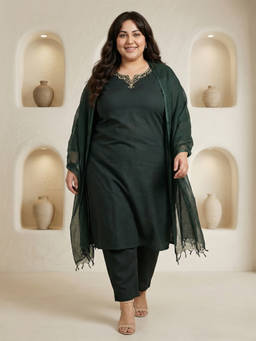 Readiprint - Green Solid/Plain Round Neck Regular Kurta Pant with Dupatta