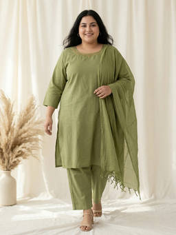 Readiprint - Green Solid/Plain Round Neck Regular Kurta Pant with Dupatta