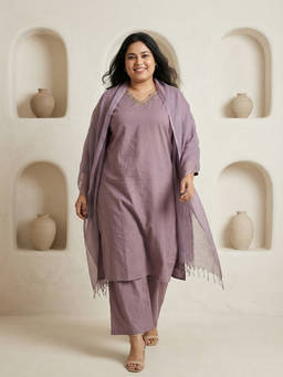 Readiprint - Pink Solid/Plain V-Neck Regular Kurta Pant with Dupatta