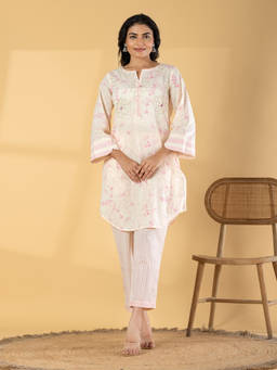 Readiprint - Pink Printed Round Neck Regular Kurta with Pant