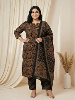 Readiprint - Black Floral Round Neck Regular Kurta Pant with Dupatta