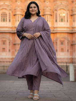 Readiprint - Mauve Embroidered V-Neck Regular Kurta Pant with Dupatta
