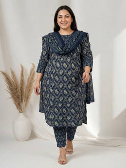 Readiprint - Blue Paisley V-Neck Regular Kurta Pant with Dupatta
