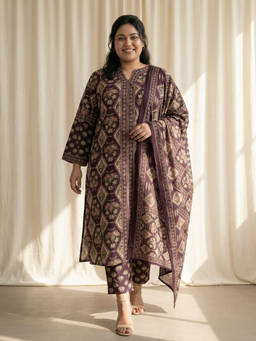 Readiprint - Purple Printed Round Neck Regular Kurta Pant with Dupatta
